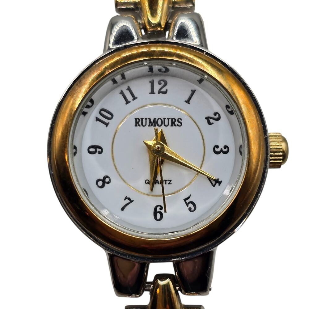 Rumours Women Watch Silver Gold Tone Band 7 1/4 inches Working Condition long